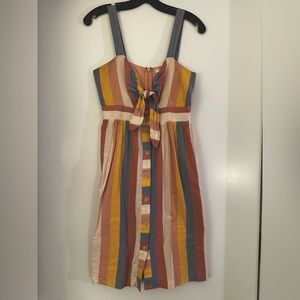 Playful striped cotton Madewell dress with tie front and buttons